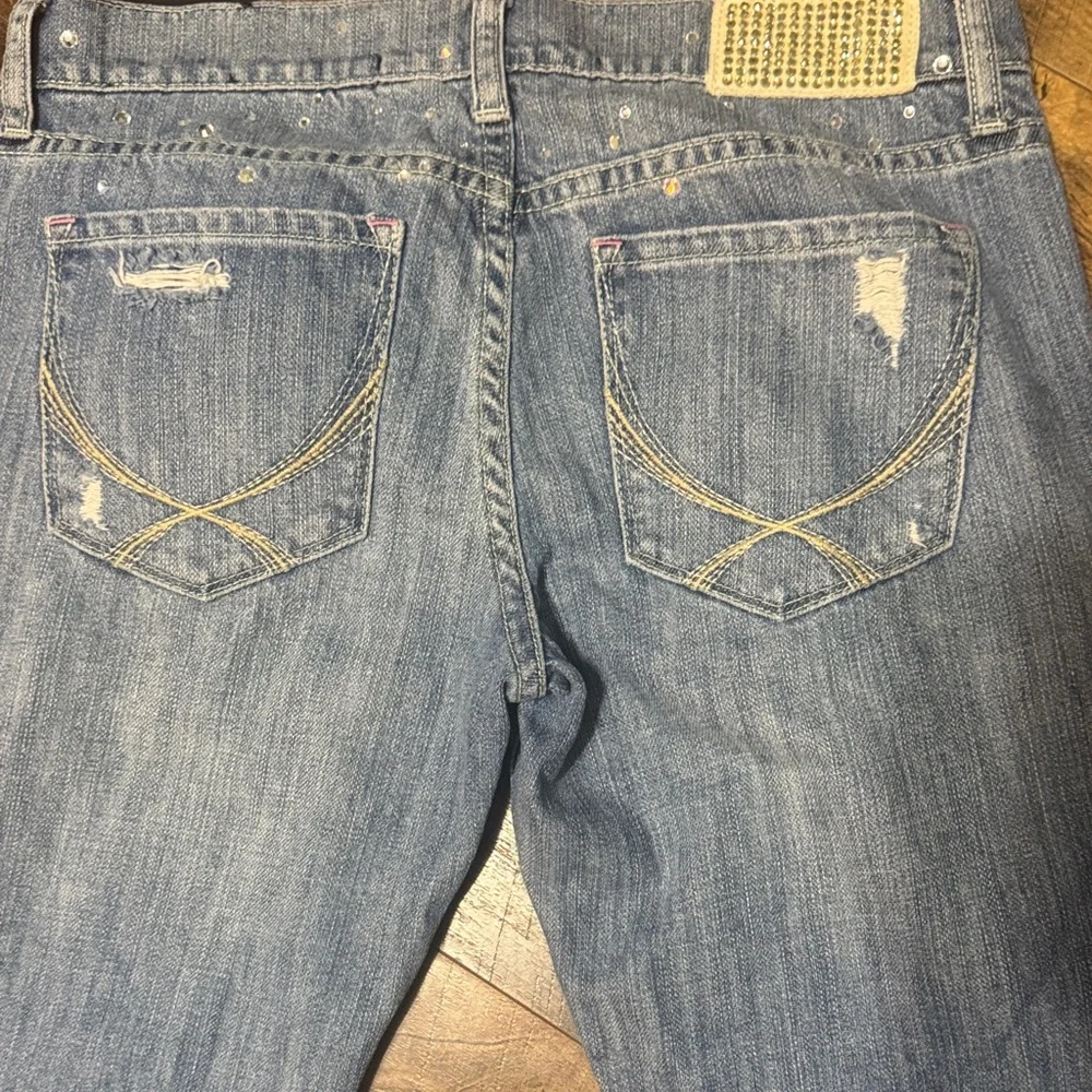 PINK Victoria’s Secret Distressed Cropped Skinny Jeans · Light Blue· Rhinestones - Picture 6 of 6